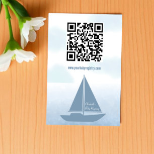 Zeilboot Blauw Aquarel Jongens Baby Shower Cadeau Informatiekaartje