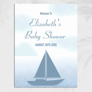 Zeilboot Blauw Aquarel Jongens Baby Shower Poster