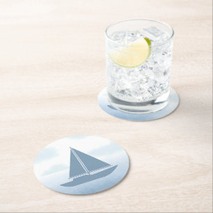 Zeilboot Blauw Aquarel Jongens Baby Shower Ronde Kartonnen Onderzetter
