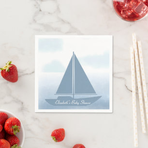 Zeilboot Blauw Aquarel Jongens Baby Shower Servet