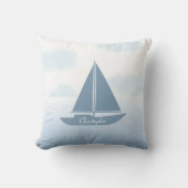 Zeilboot Blauw Aquarel Kussen (Voorkant)