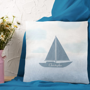 Zeilboot Blauw Aquarel Kussen