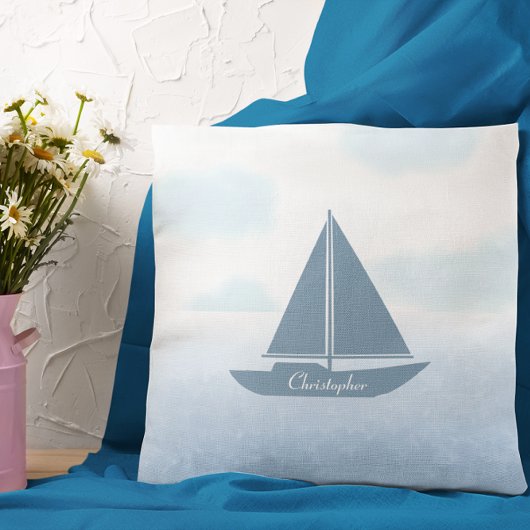 Zeilboot Blauw Aquarel Kussen