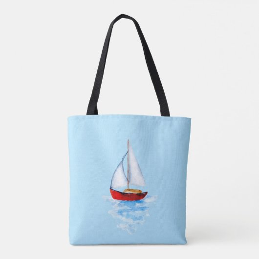 Zeilboot blauw kustwater tote bag (Achterkant)