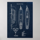 Zeilboot Blauwdruk nr. 2 Nautische Wandinrichting Poster (Voorkant)