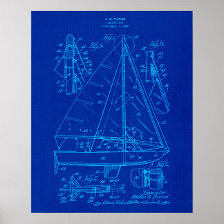 Zeilboot Blauwdruk nr. 3 Nautische Thema Art Poster