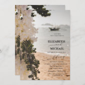 Zeilboot Bloemen Script Beach Bruiloft Kaart (Voorkant / Achterkant)