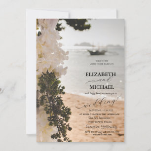 Zeilboot Bloemen Script Strand Huwelijk Kaart