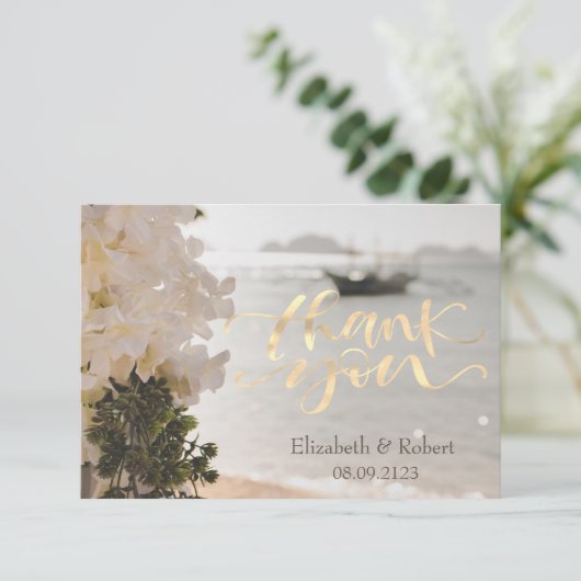 Zeilboot Bloemen Strand Bedankkaart (Staand voorkant)