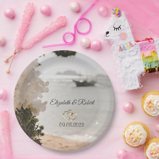 Zeilboot Bloemen Strand Bruiloft Papieren Bordje (Feest)