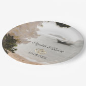 Zeilboot Bloemen Strand Bruiloft Papieren Bordje (Gekanteld)