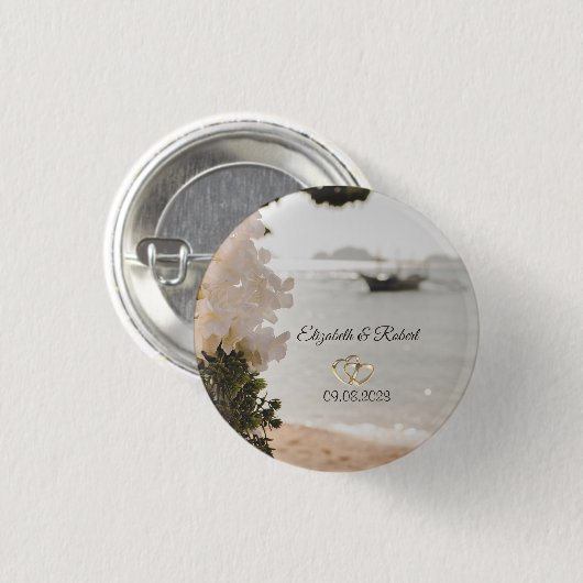 Zeilboot Bloemen Strand Bruiloft Ronde Button 3,2 Cm (Voorkant /achterkant)