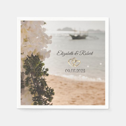 Zeilboot Bloemen Strand Bruiloft Servet (Voorkant)