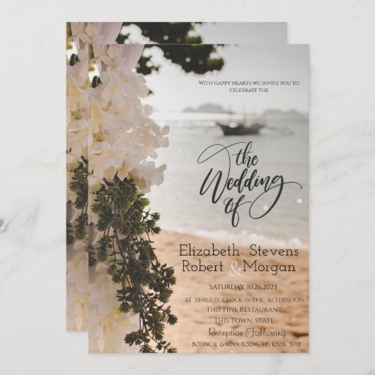 Zeilboot Bloemen Strand Bruiloft Uitnodiging (Voorkant / Achterkant)