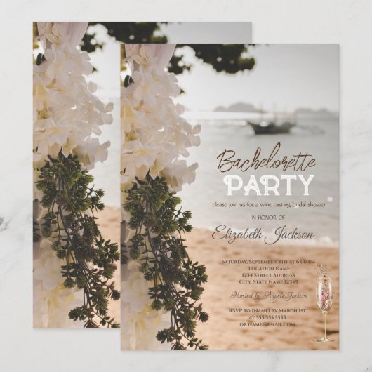 Zeilboot Bloemen Strand Glas Bachelorette Kaart (Voorkant / Achterkant)