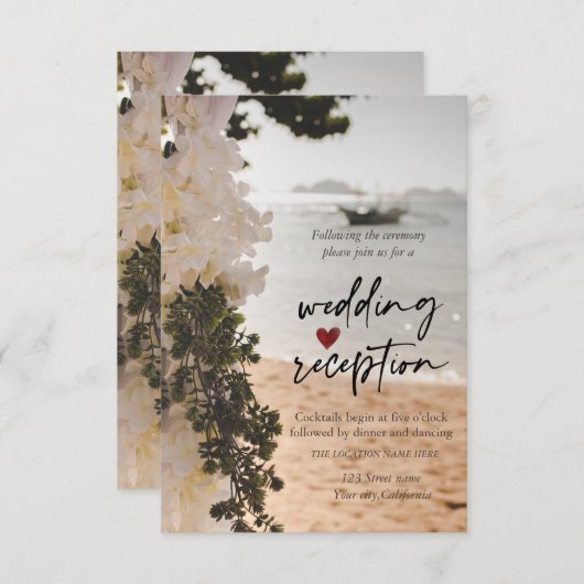 Zeilboot Bloemen Strand Receptie Kaart (Voorkant / Achterkant)