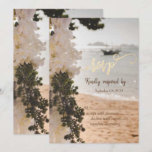 Zeilboot Bloemen Strand RSVP Kaart (Voorkant / Achterkant)