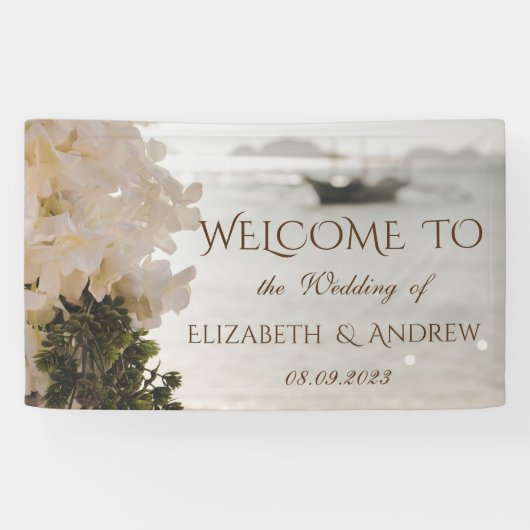 Zeilboot Bloemen Strand Trouwbanner Spandoek (Horizontaal)