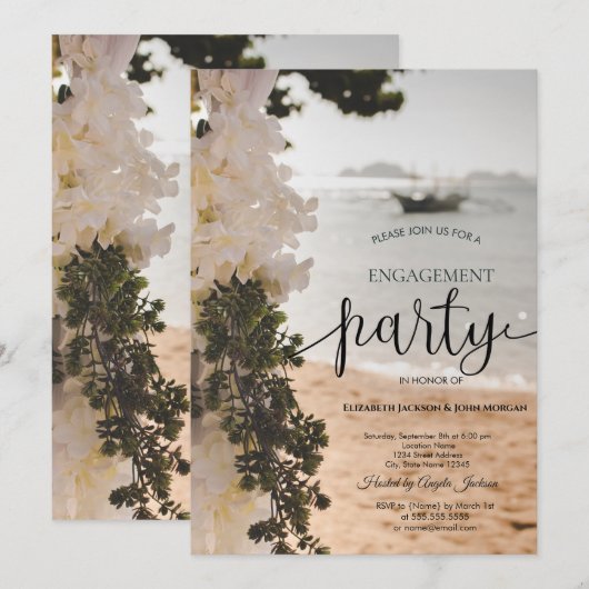 Zeilboot Bloemen Strand Verloving Kaart (Voorkant / Achterkant)