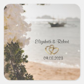 Zeilboot Bloemen Strand Vierkante Sticker (Voorkant)