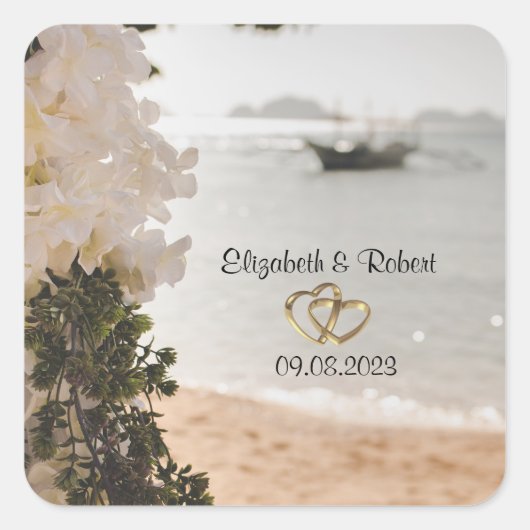 Zeilboot Bloemen Strand Vierkante Sticker (Voorkant)