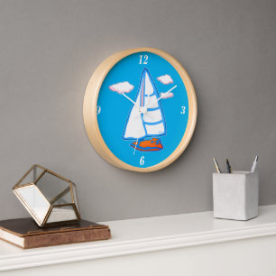 Zeilboot Blue en White Nautical Wall Clock