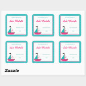 Zeilboot Boek Bord Monogram Turquoise Pink Girls Vierkante Sticker (Vel)