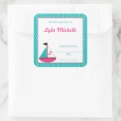 Zeilboot Boek Bord Monogram Turquoise Pink Girls Vierkante Sticker (Tas)