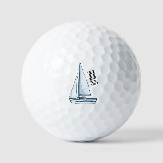 Zeilboot cartoon illustratie golfballen (Voorkant)