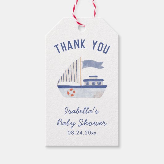 Zeilboot Dank je Jongen Baby shower Cadeaulabel (Voorkant)