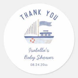 Zeilboot Dank je Jongen Baby shower Ronde Sticker