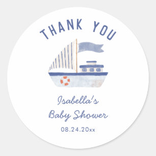 Zeilboot Dank je Jongen Baby shower Ronde Sticker