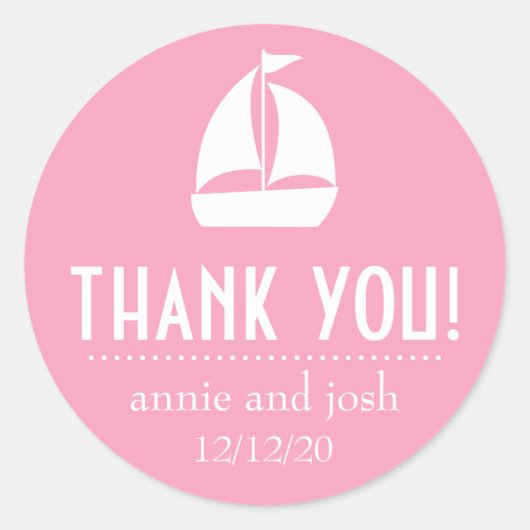 Zeilboot Dank u Etiketten (Roze) (Voorkant)