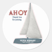 Zeilboot Dank u Nautisch Baby shower Ronde Sticker (Voorkant)