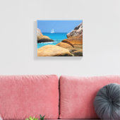Zeilboot die door de strand vaart canvas afdruk (Insitu (Woonkamer))