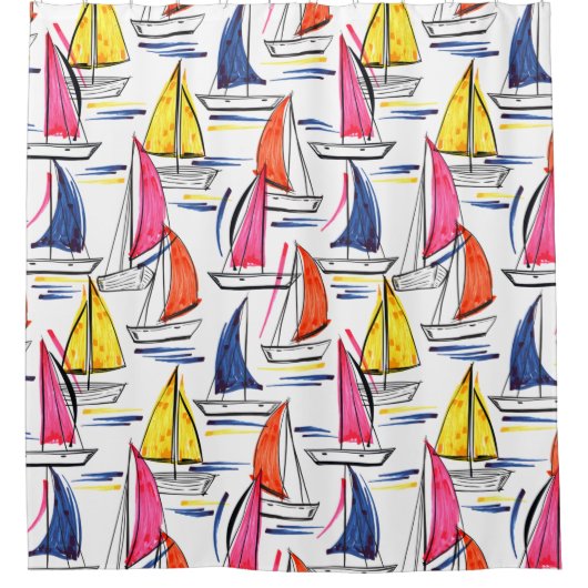 Zeilboot die het Nautical Summer Pattern-patroon v Douchegordijn (Voorkant)
