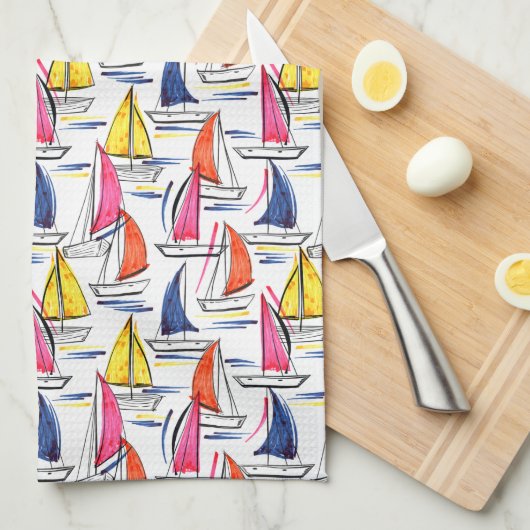 Zeilboot die het Nautical Summer Pattern-patroon v Theedoek (Quarter Fold)