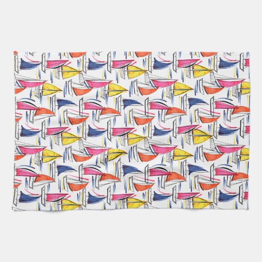 Zeilboot die het Nautical Summer Pattern-patroon v Theedoek (Horizontaal)