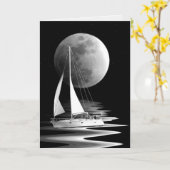 Zeilboot die op maanbeschenen water varen kaart (Gele Bloem)