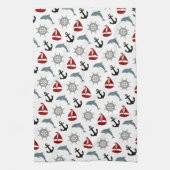 Zeilboot Dolphin Anchor Pattern marine en Red Theedoek (Verticaal)