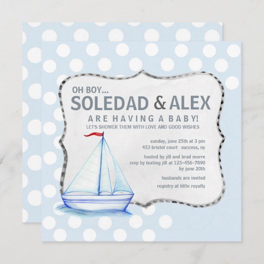 Zeilboot Douche uitnodiging (Voorkant / Achterkant)