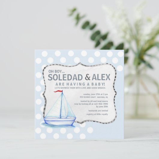 Zeilboot Douche uitnodiging (Staand voorkant)