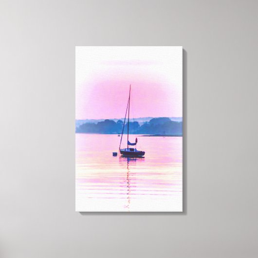 Zeilboot drijft vroeg in de ochtend licht. canvas afdruk (Voorkant)