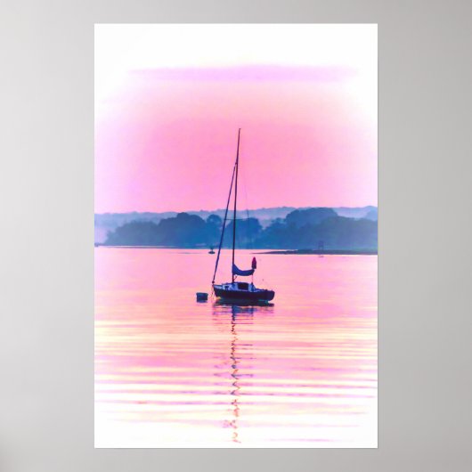 Zeilboot drijft vroeg in de ochtend licht. poster (Voorkant)