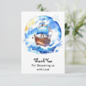 Zeilboot dromen: nautische Baby Jongen Douche Bedankkaart (Staand voorkant)