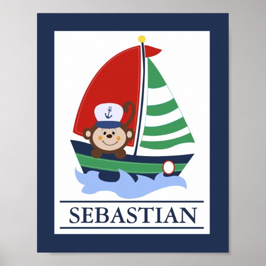 Zeilboot en Aap Custom Wand Kunstprint Poster (Voorkant)