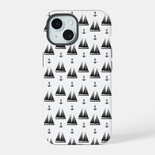 Zeilboot en anker iPhone 15 case (Achterkant)