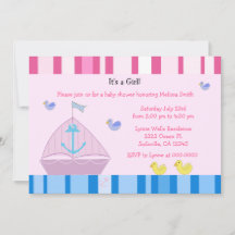 Zeilboot en Anker Meisje Baby Shower Uitnodiging