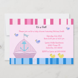 Zeilboot en Anker Meisje Baby Shower Uitnodiging