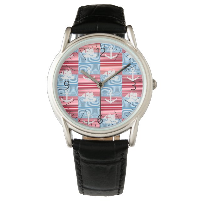 Zeilboot en ankerpatroon horloge (Voorkant)